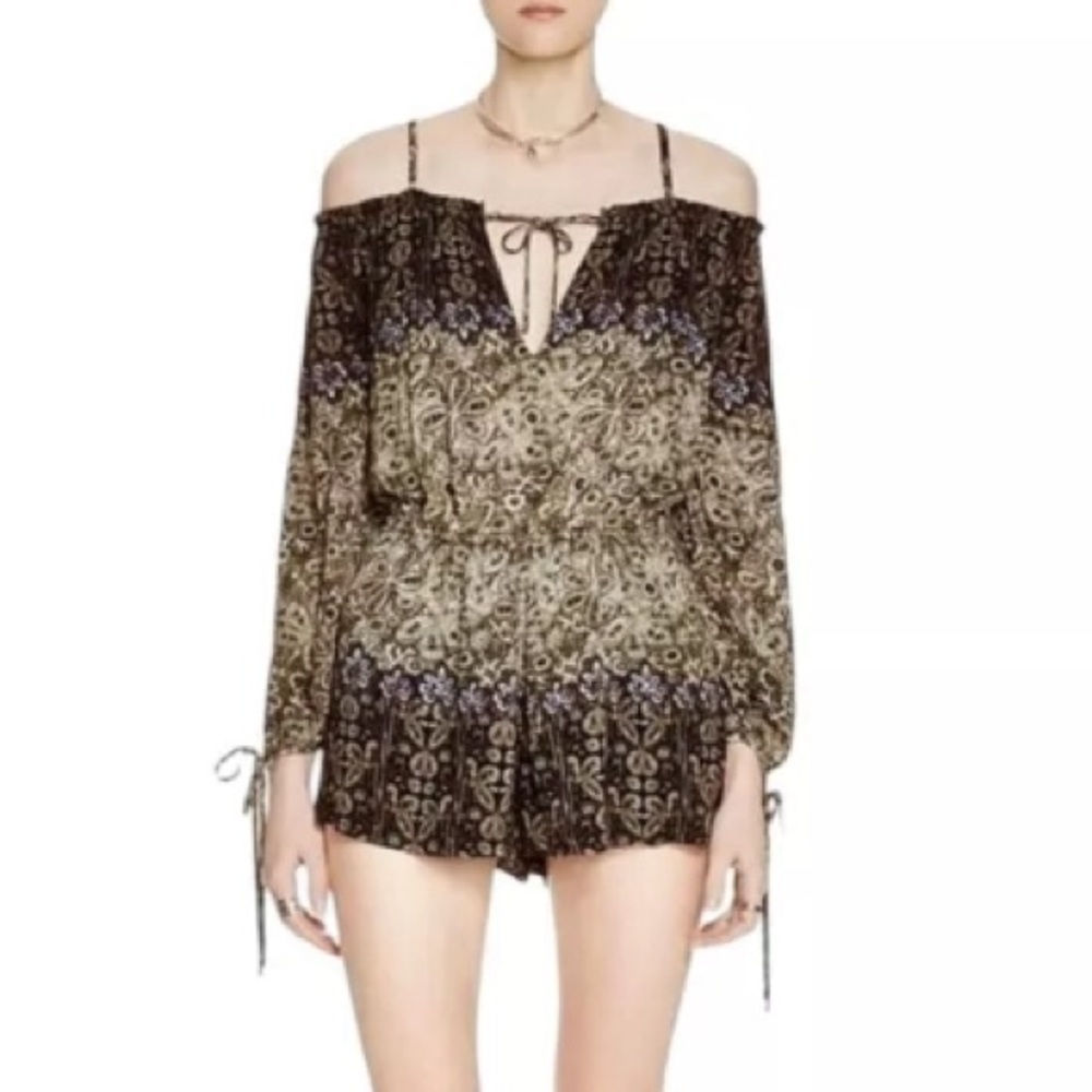 Free People So Divine Off the Shoulder Romper Size M Bohemian Grunge whimsigoth